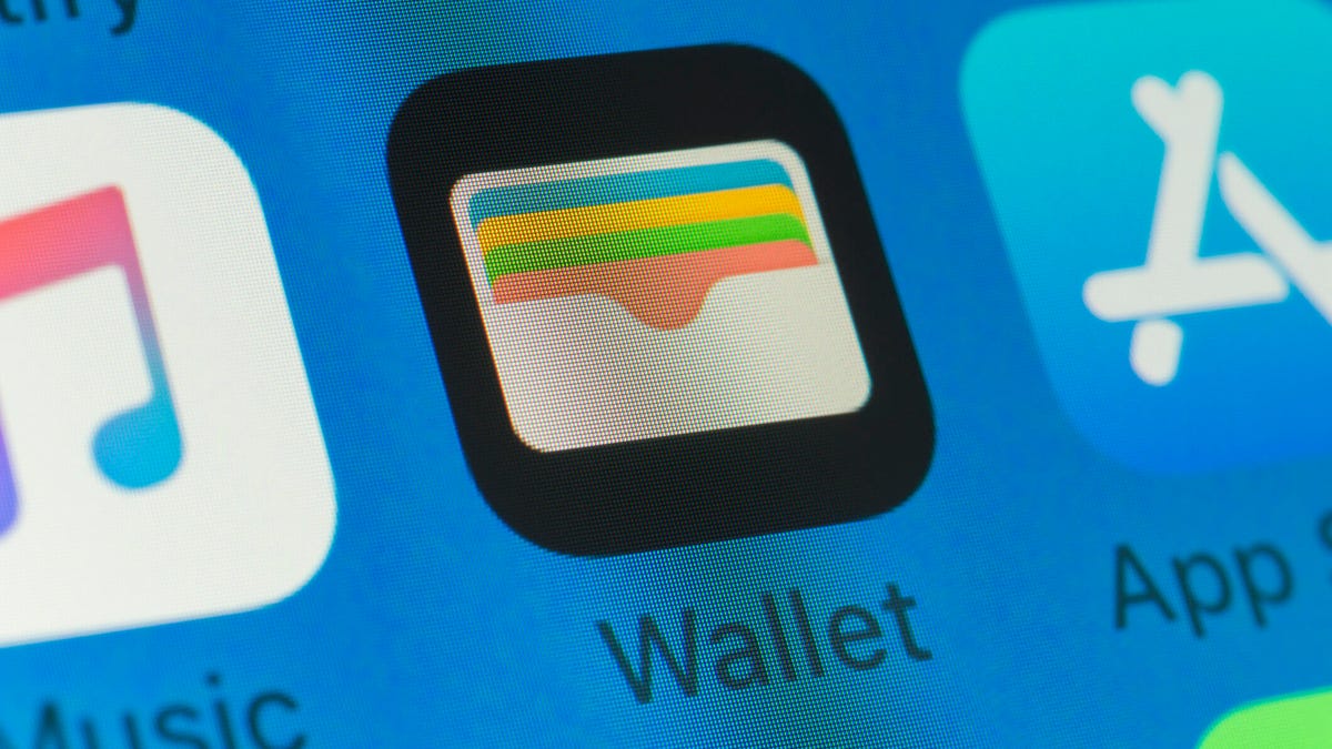 Apple Wallet on iPhone, stock image
