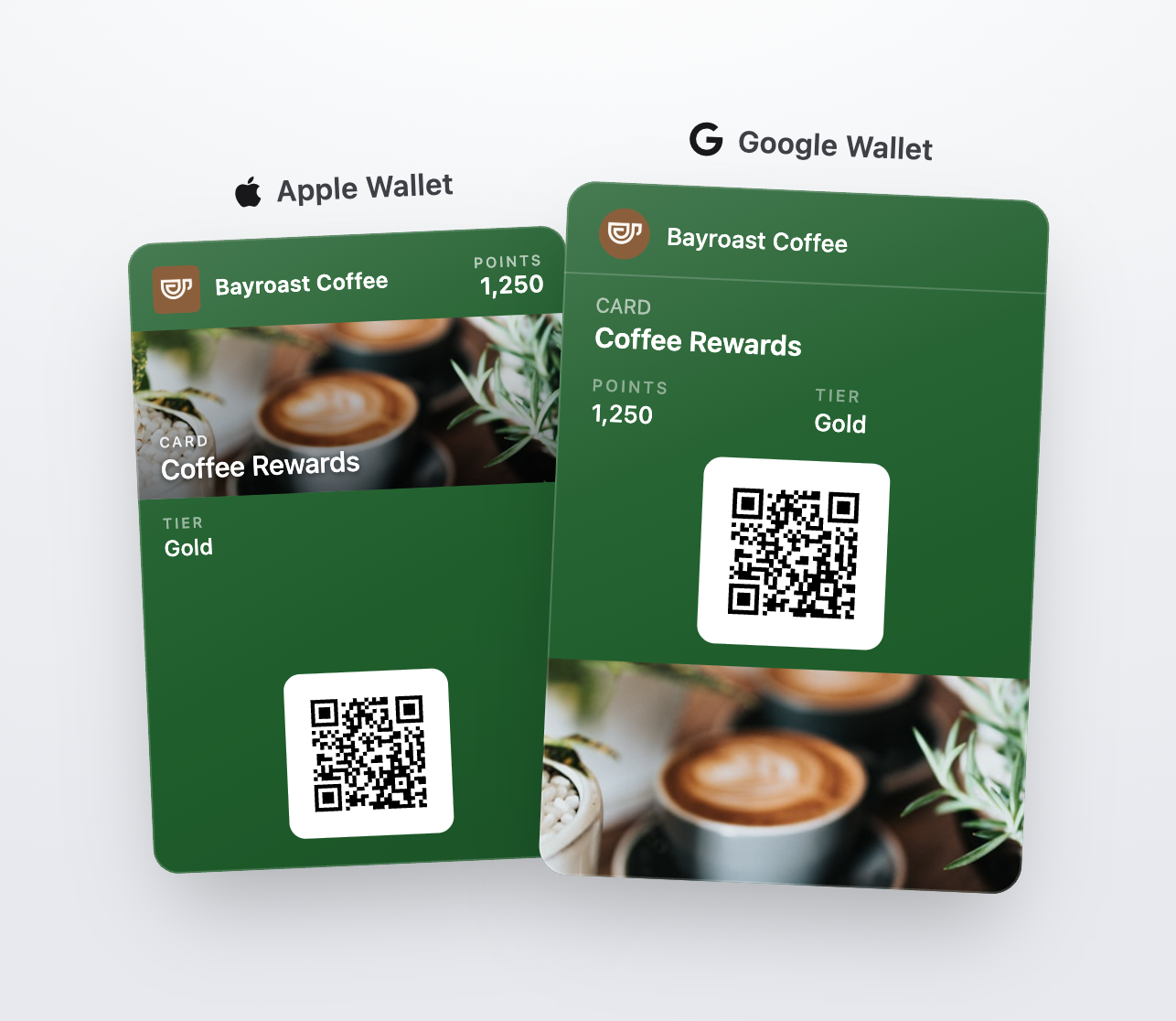An Apple Wallet pass and a Google Wallet pass generated from the same request